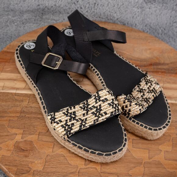 Paseart Espadrille Platform Sandals Size 40 US 9.5 Black Natural Beige - Picture 1 of 5
